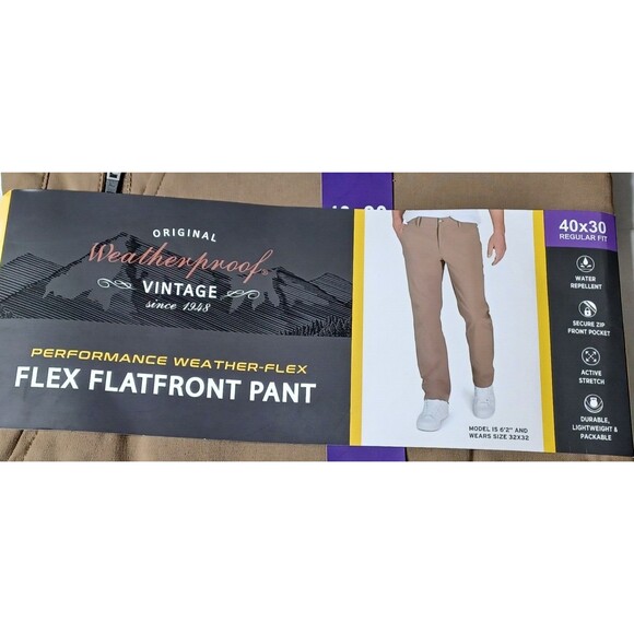 Weatherproof Vintage Men’s Performance Weather-Flex Flat Front Pants 40x30 Khaki - Picture 3 of 4